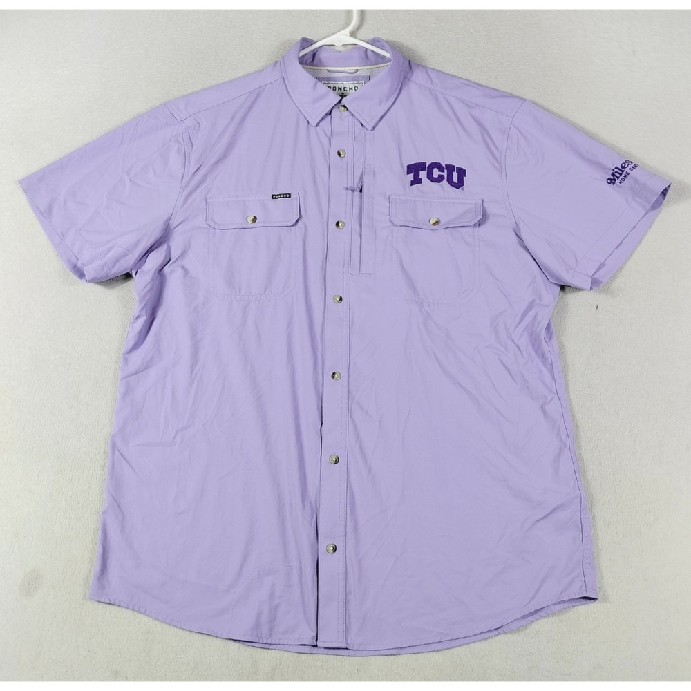 Poncho Shirt Mens XL Purple Slim Fit TCU Button Up Magnetic Pockets Nylon Casual